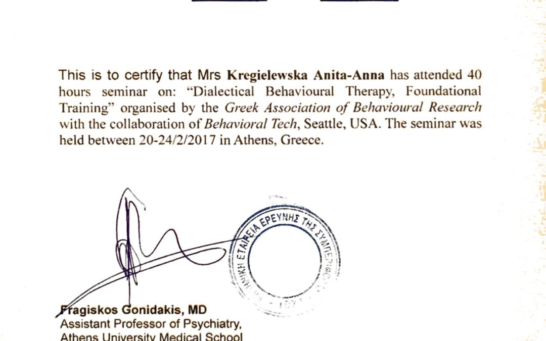 Anita, Certyfikat b-tech Zaawansowane DBT poziom 3, Grecja, egzamin
